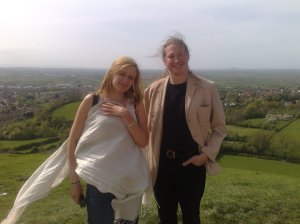 We pose for a historic photo on top of the magical hill - documenting that the twain have met, and are now considering a stroll down to Glastonbury for some ale